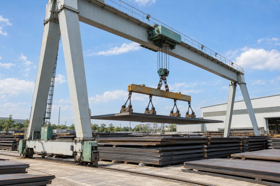 Hoàn thành lắp đặt cổng trục dầm đôi 32 tấn tại bãi vật tư